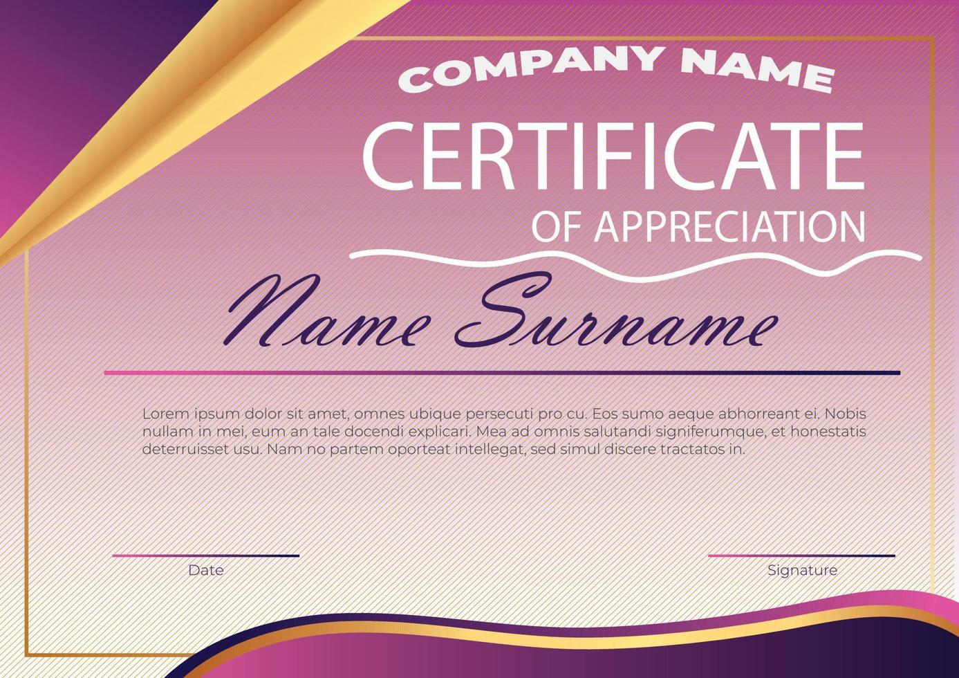 Luxury Purple certificate template with elegant border frame, Diploma
