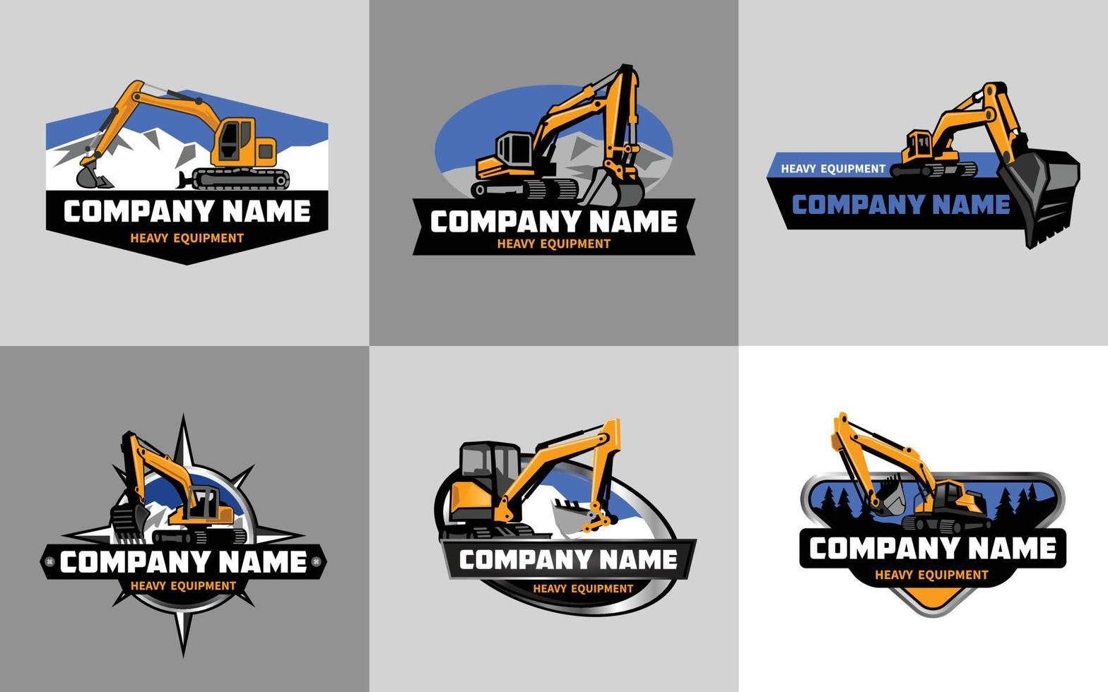 excavator heavy vehicle logo set vector