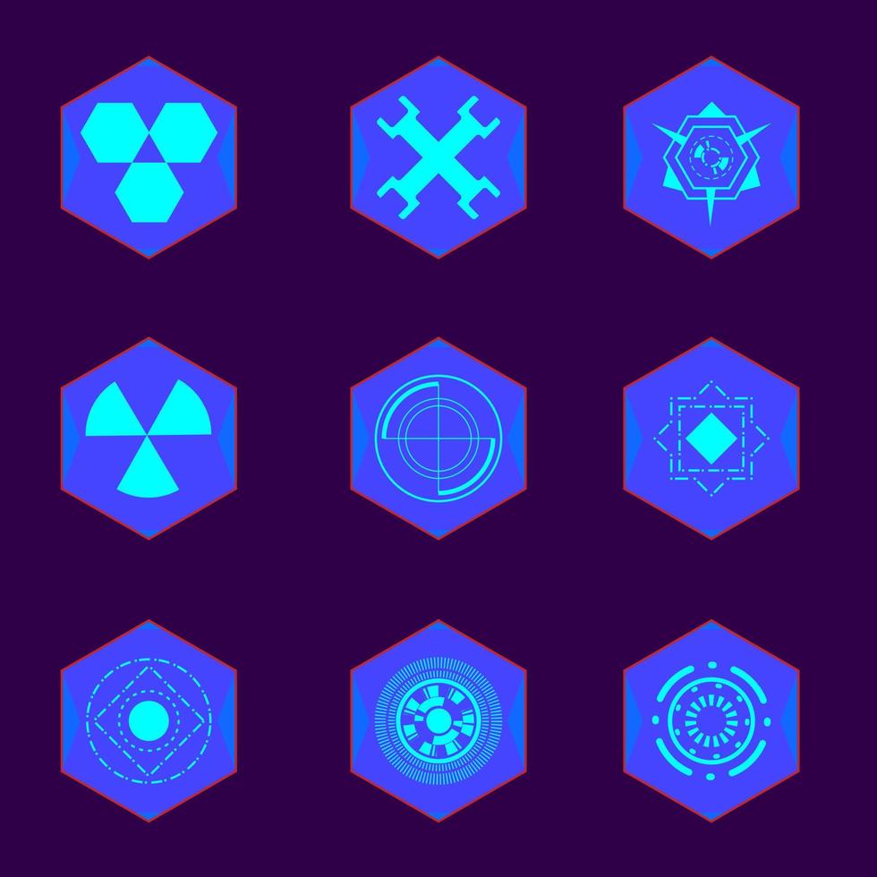 Sci-fi game vector icon set.