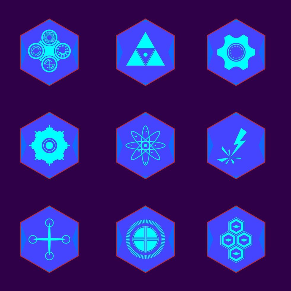 Sci-fi game vector icon set.