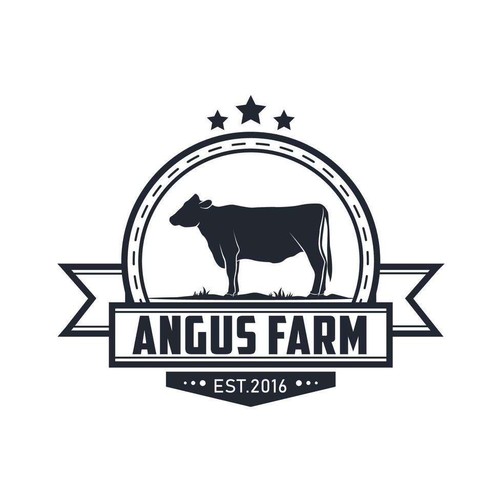 Angus Farm black and white emblem logo. Retro Vintage Farm Cattle Angus Livestock Beef Emblem Label logo design vector