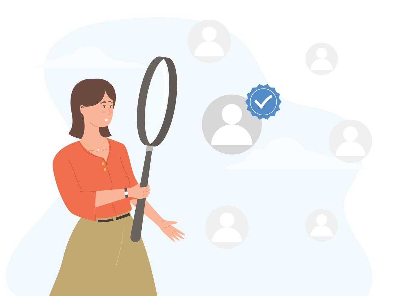 a woman looking for a verified account vector