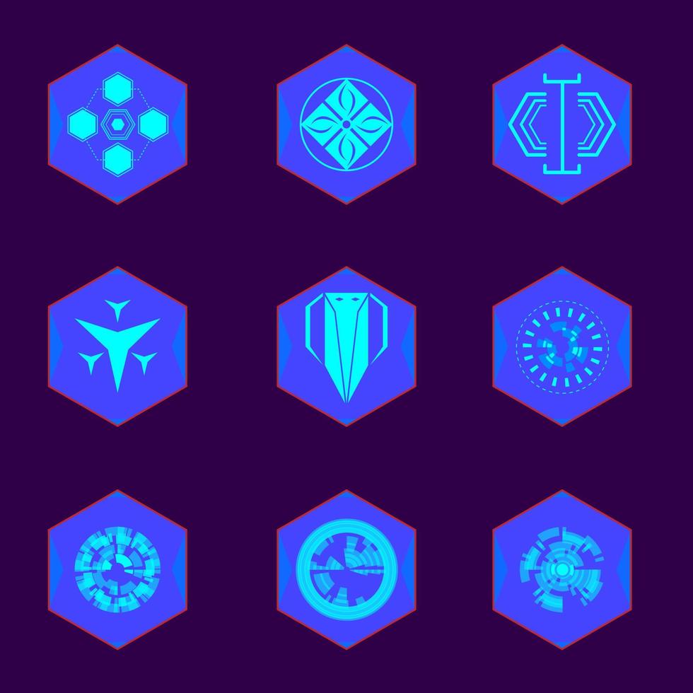 Sci-fi game vector icon set.