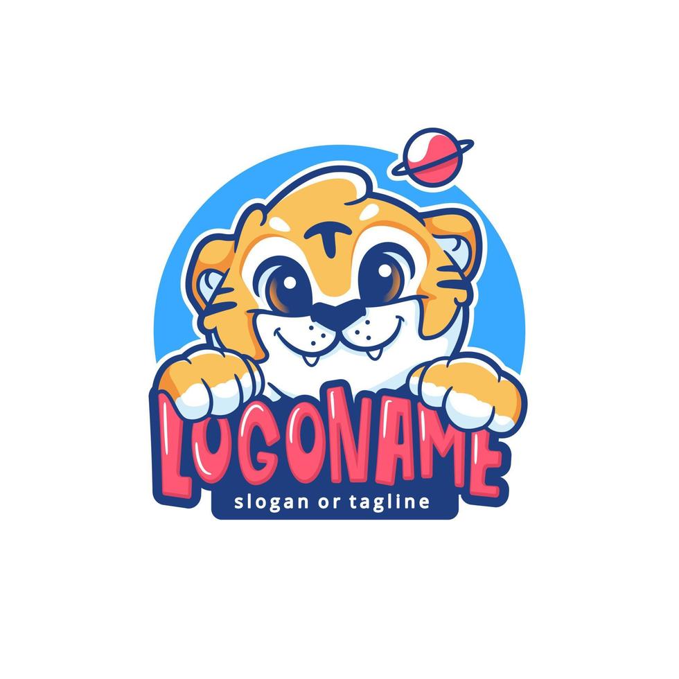 cute tiger mascot character logo template vector
