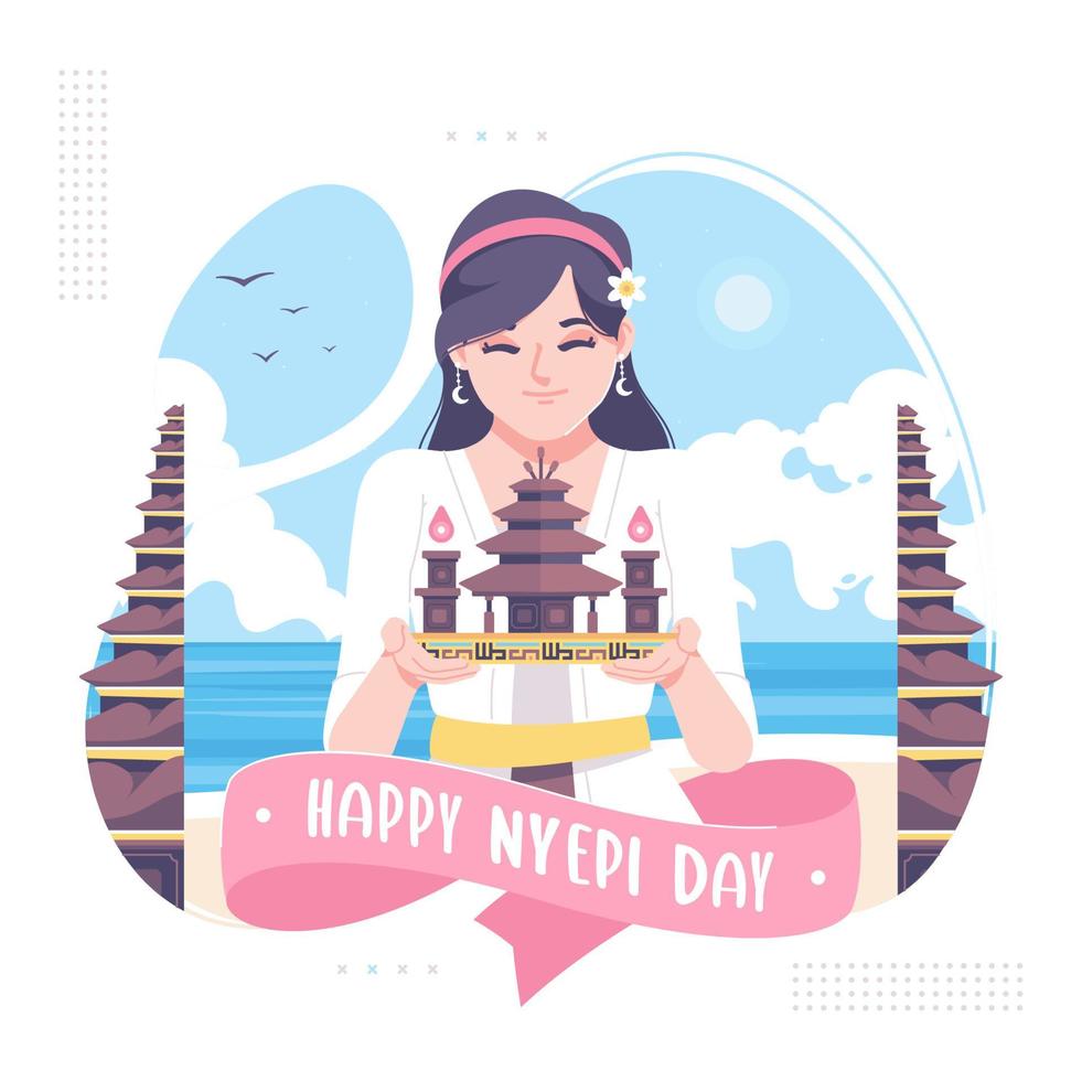 happy nyepi day means bali's day of silence greeting card vector