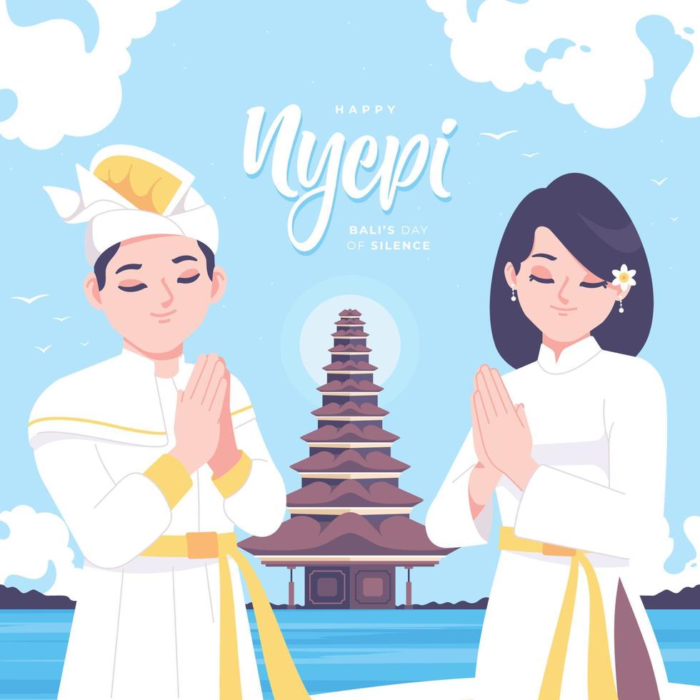 happy nyepi day means bali's day of silence background vector