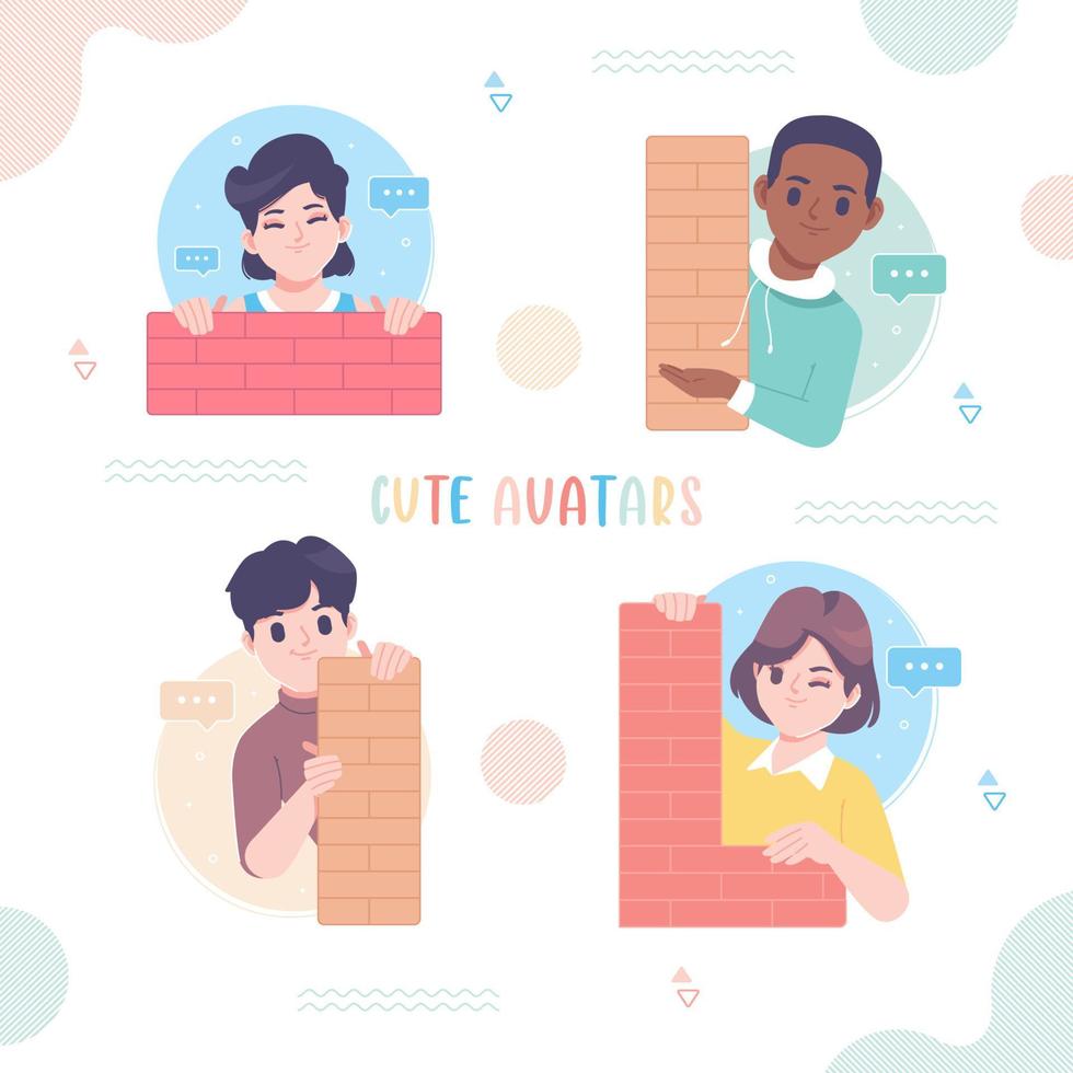 linda colección de personajes de dibujos animados de avatar escondidos vector