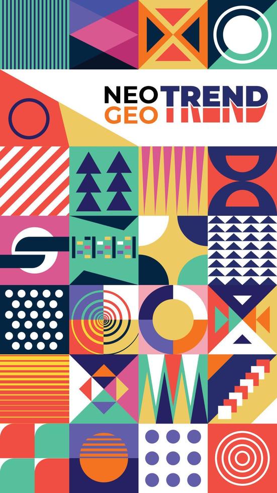 neo geo trendy digital artwork using geometrical shapes modern style background vector