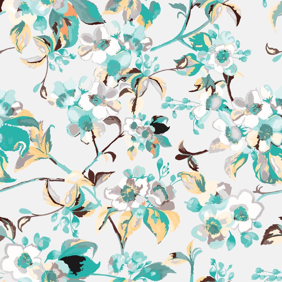 floral pattern design white and green roses combination vector