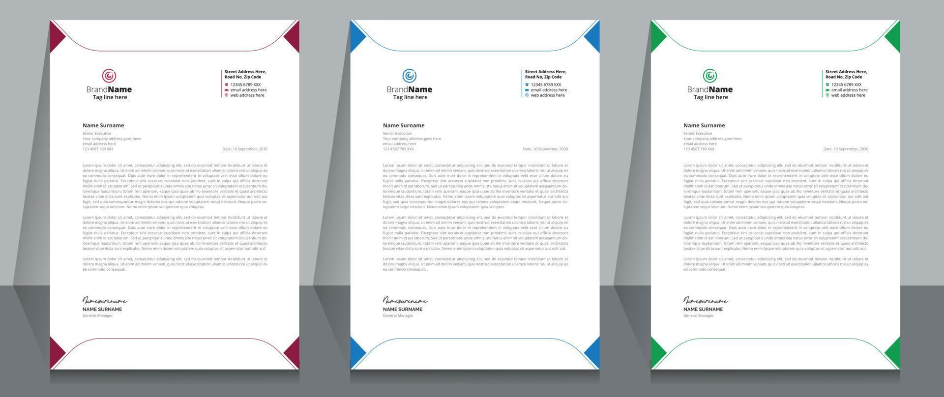 Creative Corporate Business Letterhead Template Design. vector