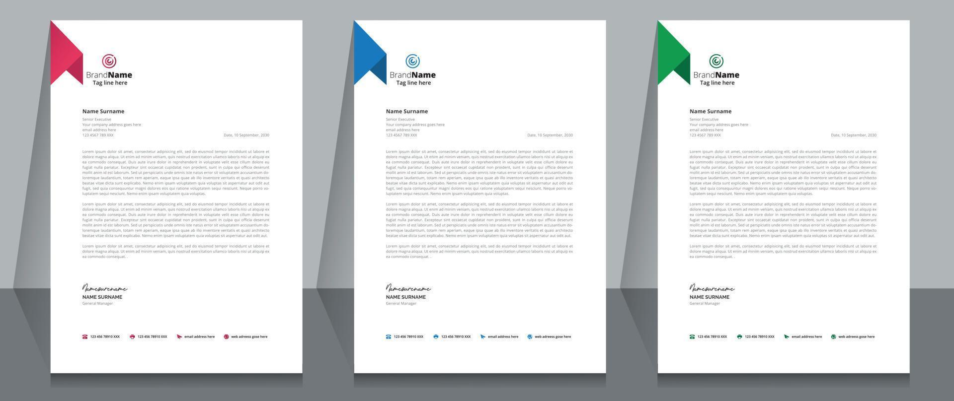 Creative Corporate Business Letterhead Template Design. vector