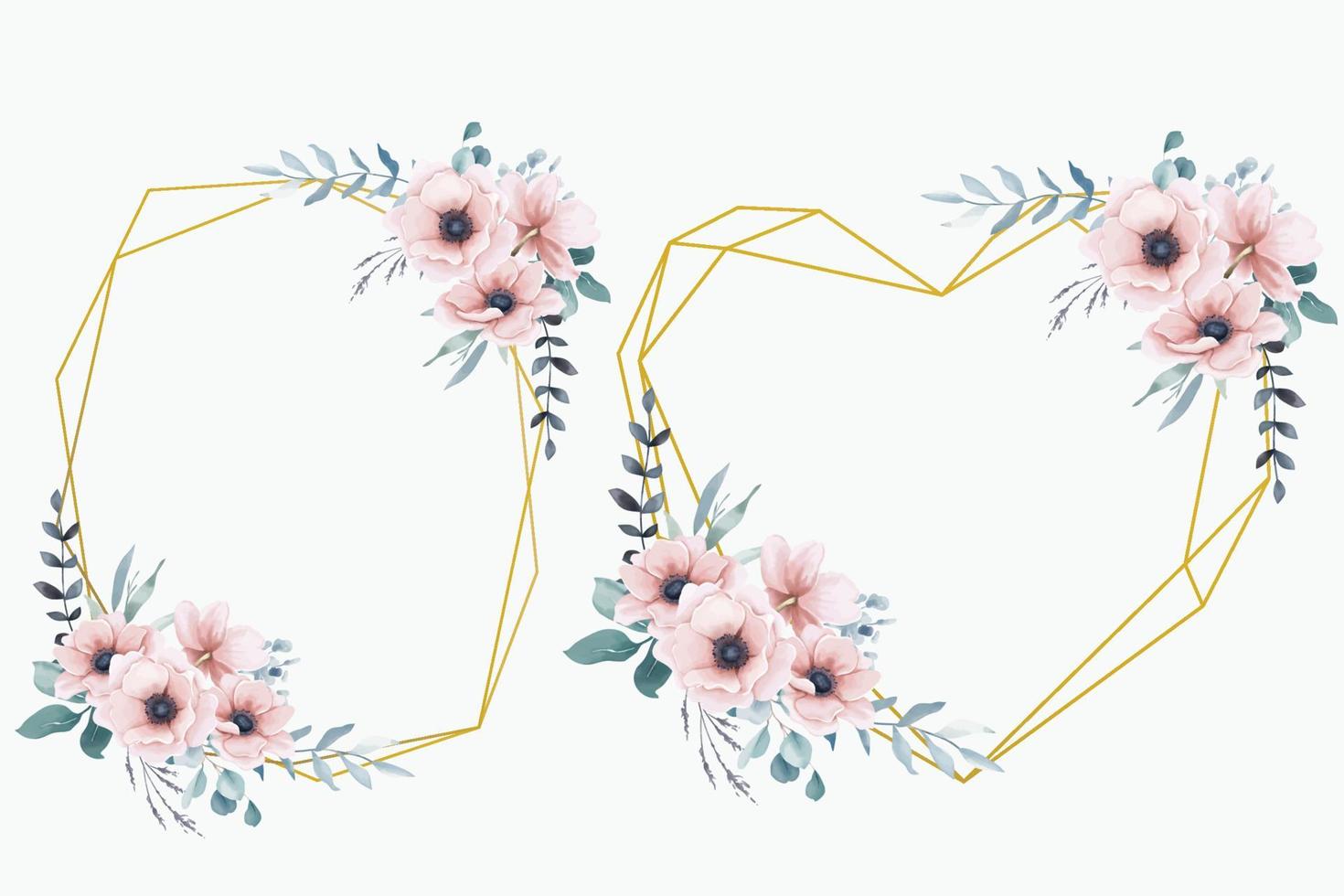 Watercolor anemones flowers frames vector
