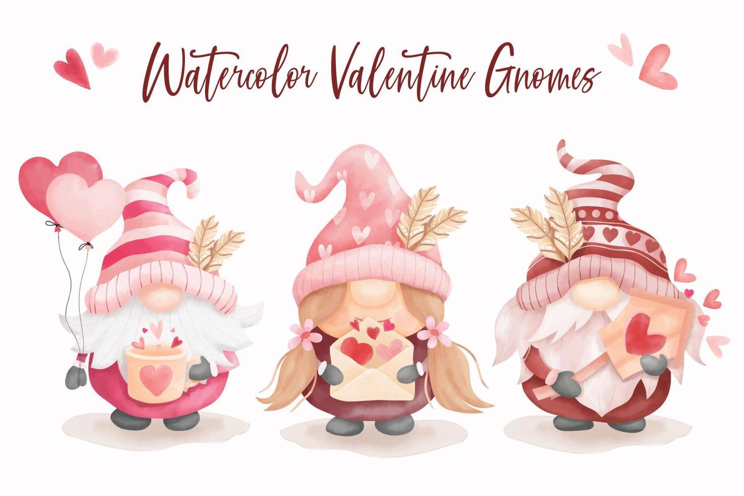 Watercolor valentine gnomes collection vector