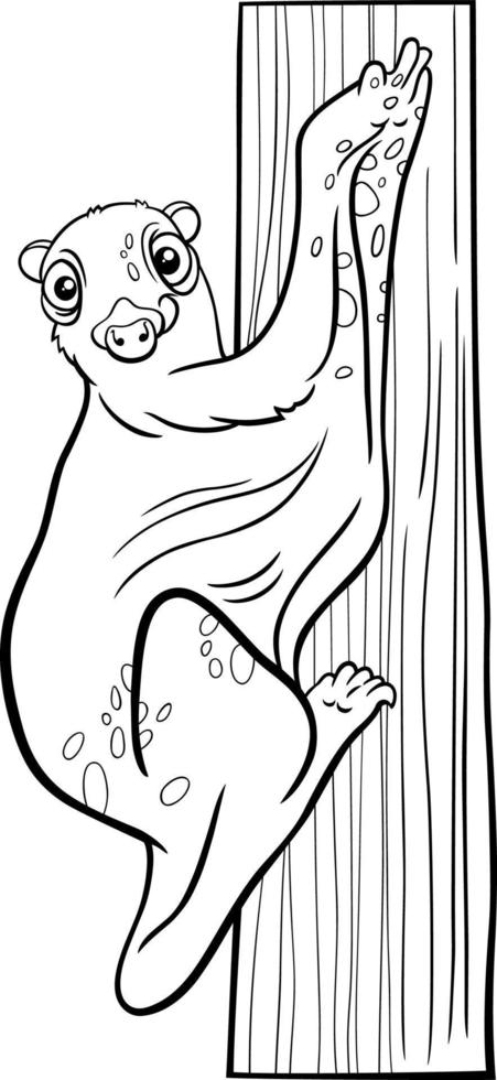 cartoon flying lemur or colugo animal character coloring book page vector