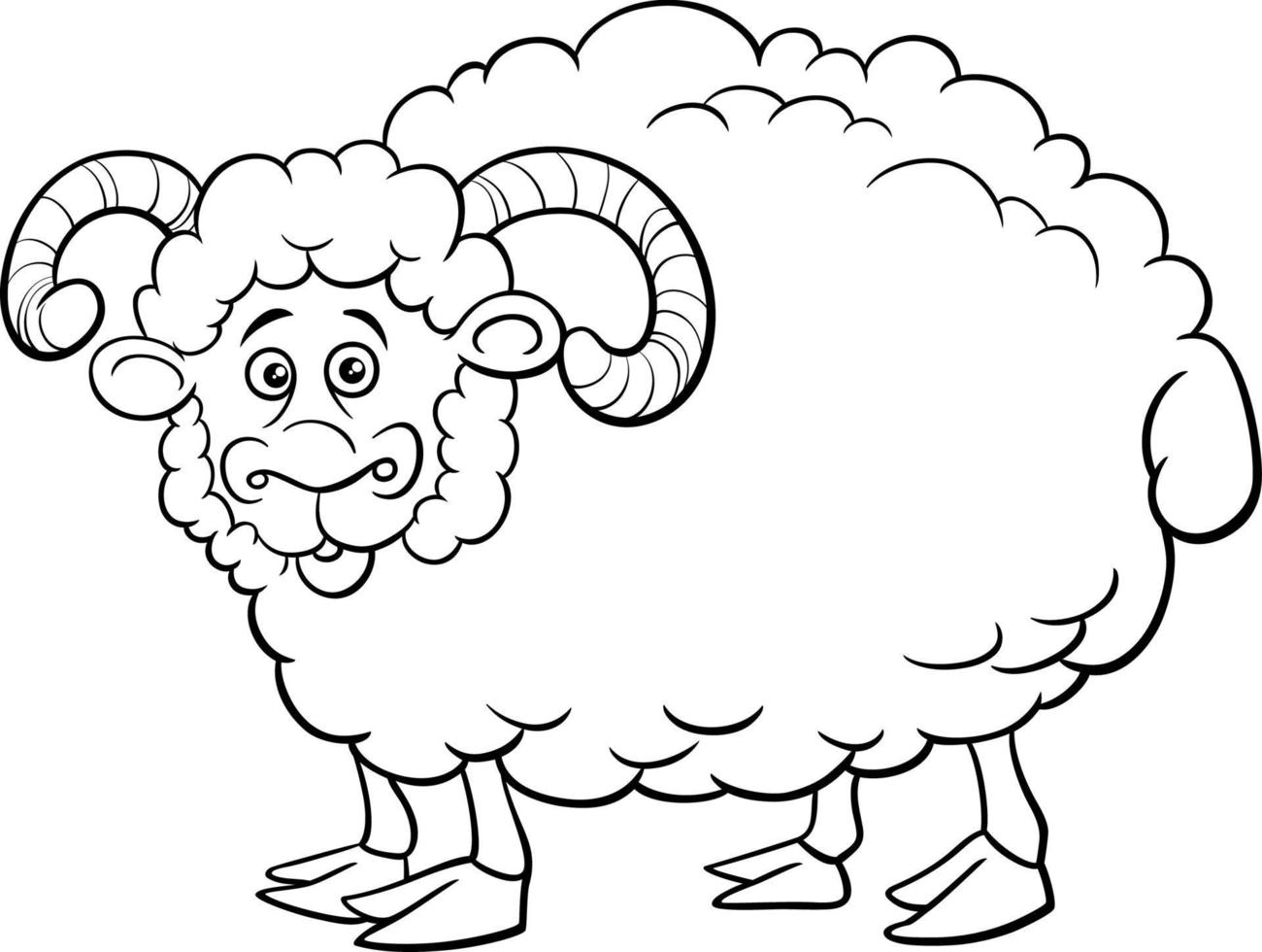 cartoon ram farm animal character coloring book page vector