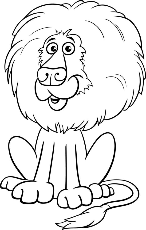 cartoon lion wild animal character coloring book page vector