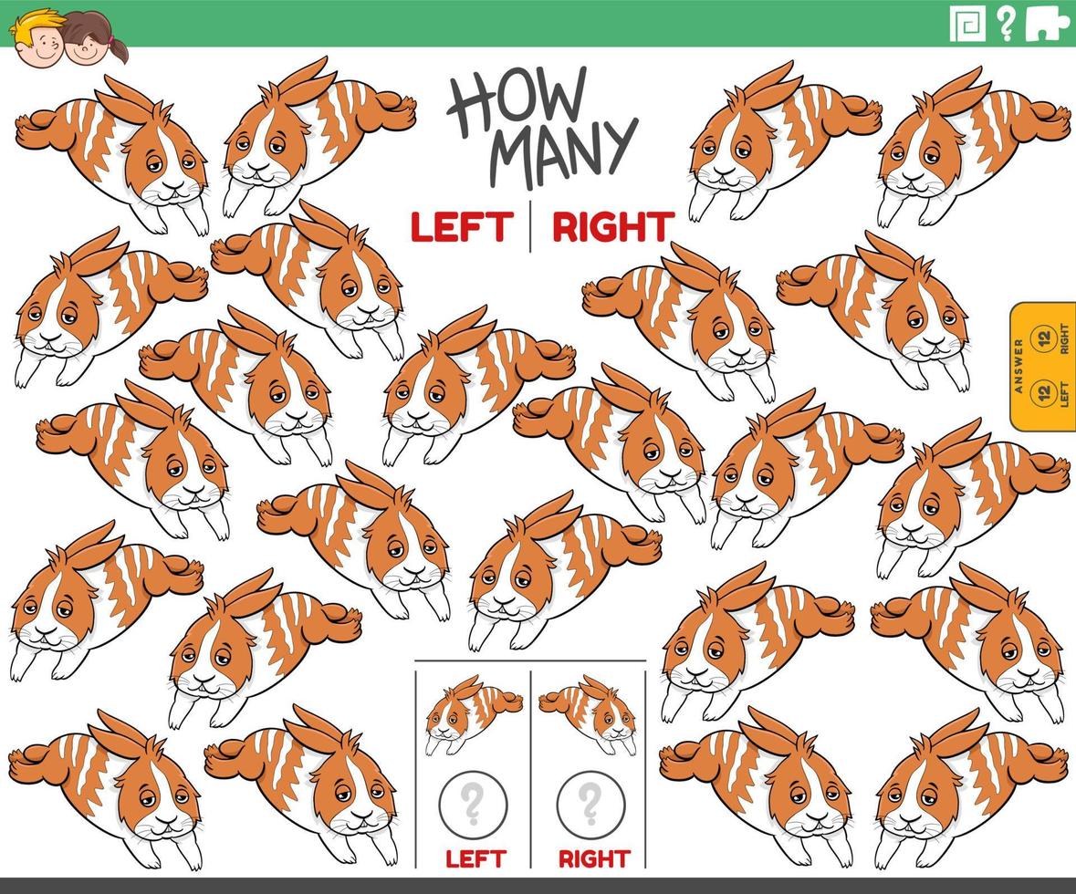 counting left and right pictures of cartoon rabbit animal vector