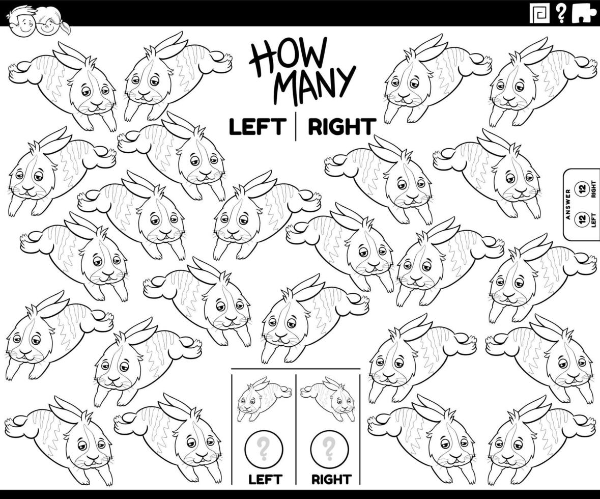 count left and right pictures of cartoon rabbit coloring book page vector