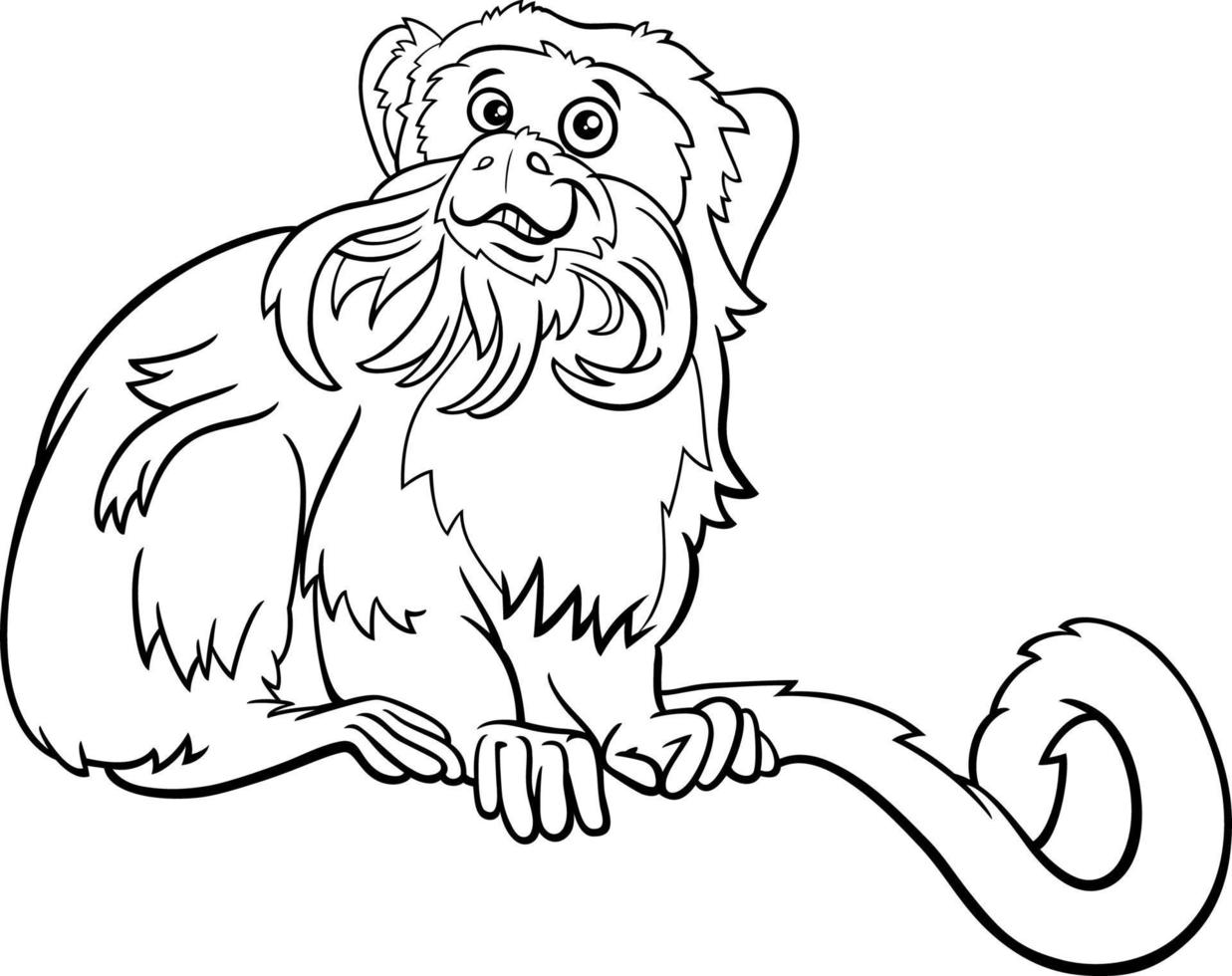 cartoon emperor tamarin animal character coloring book page vector