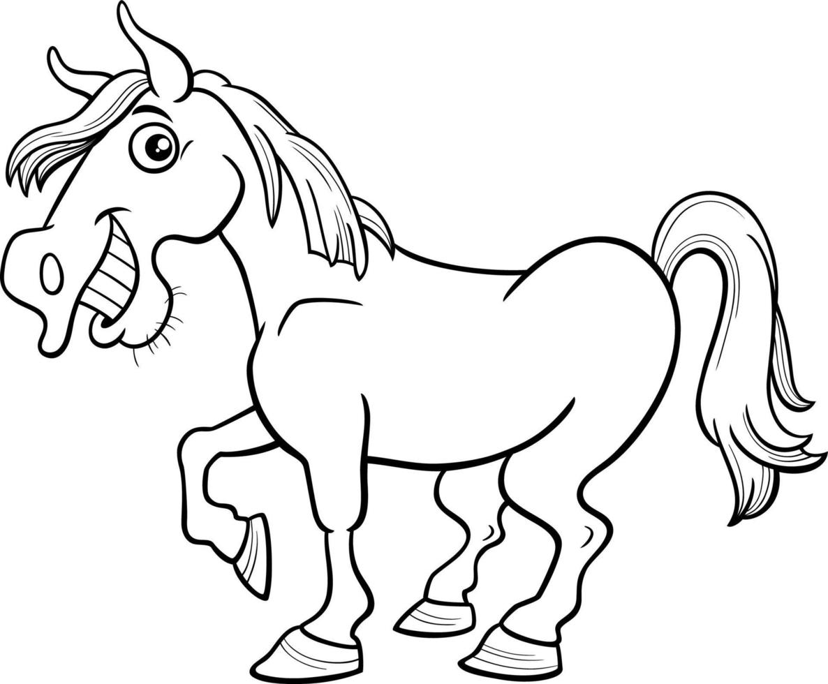 cartoon horse farm animal character coloring book page vector