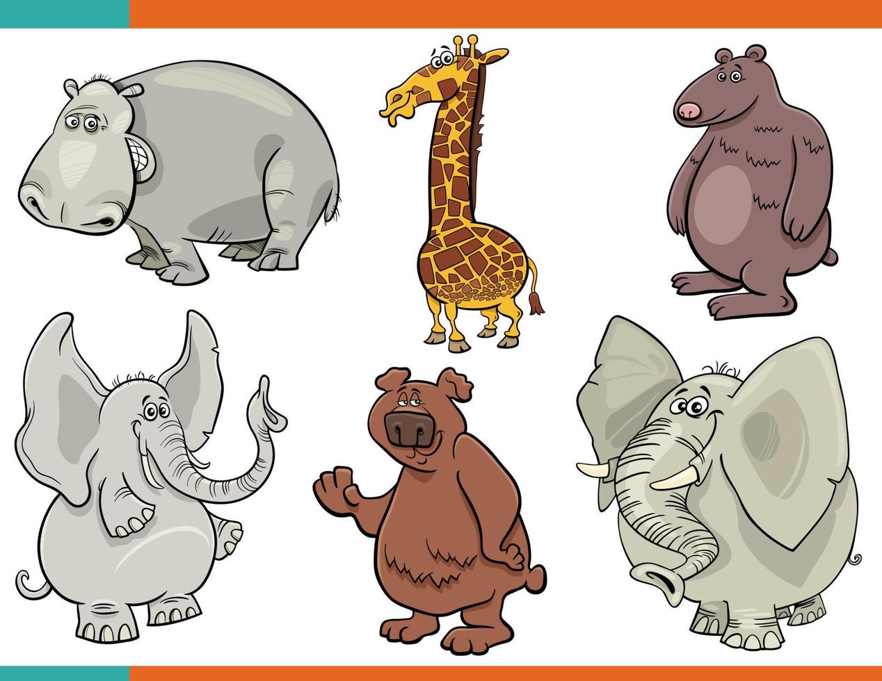 cartoon funny wild animals characters set vector