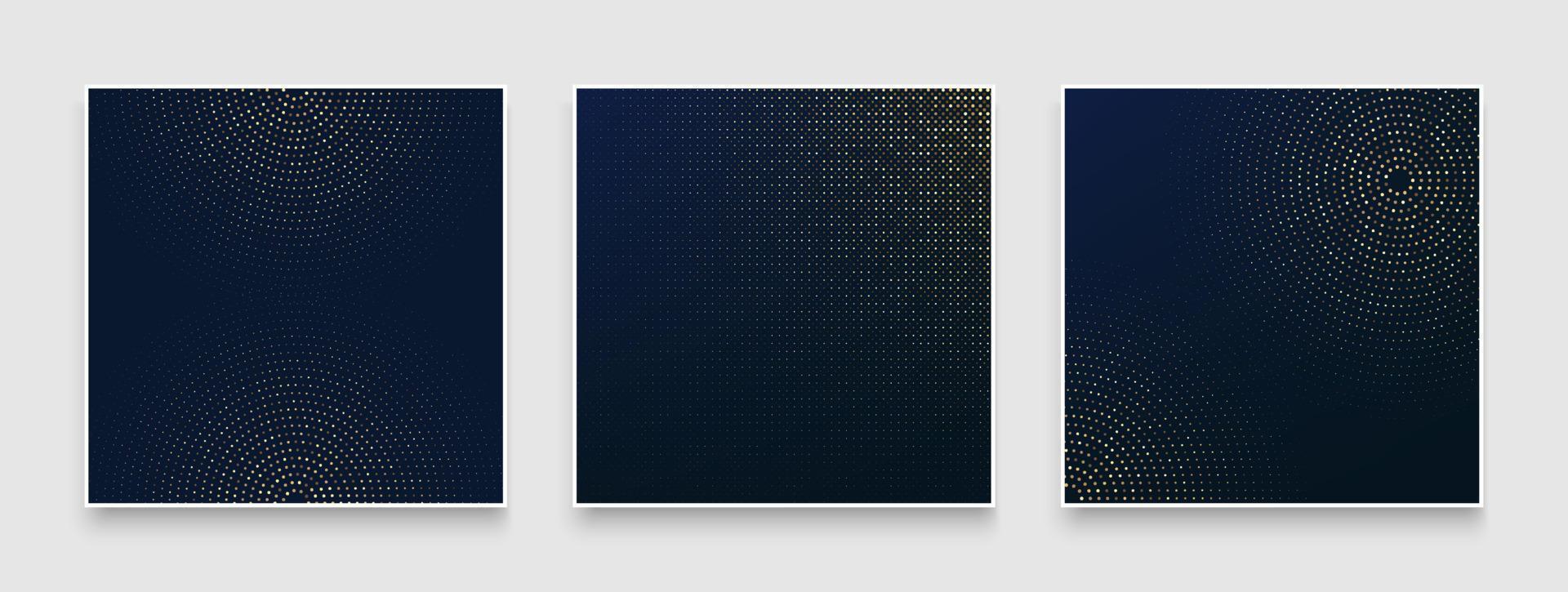 Set of abstract wavy dots line pattern with dark navy blue and golden color. Luxury dark color dots texture collection design. Can use for cover, poster, banner web, flyer, Print ad. Vector EPS 10