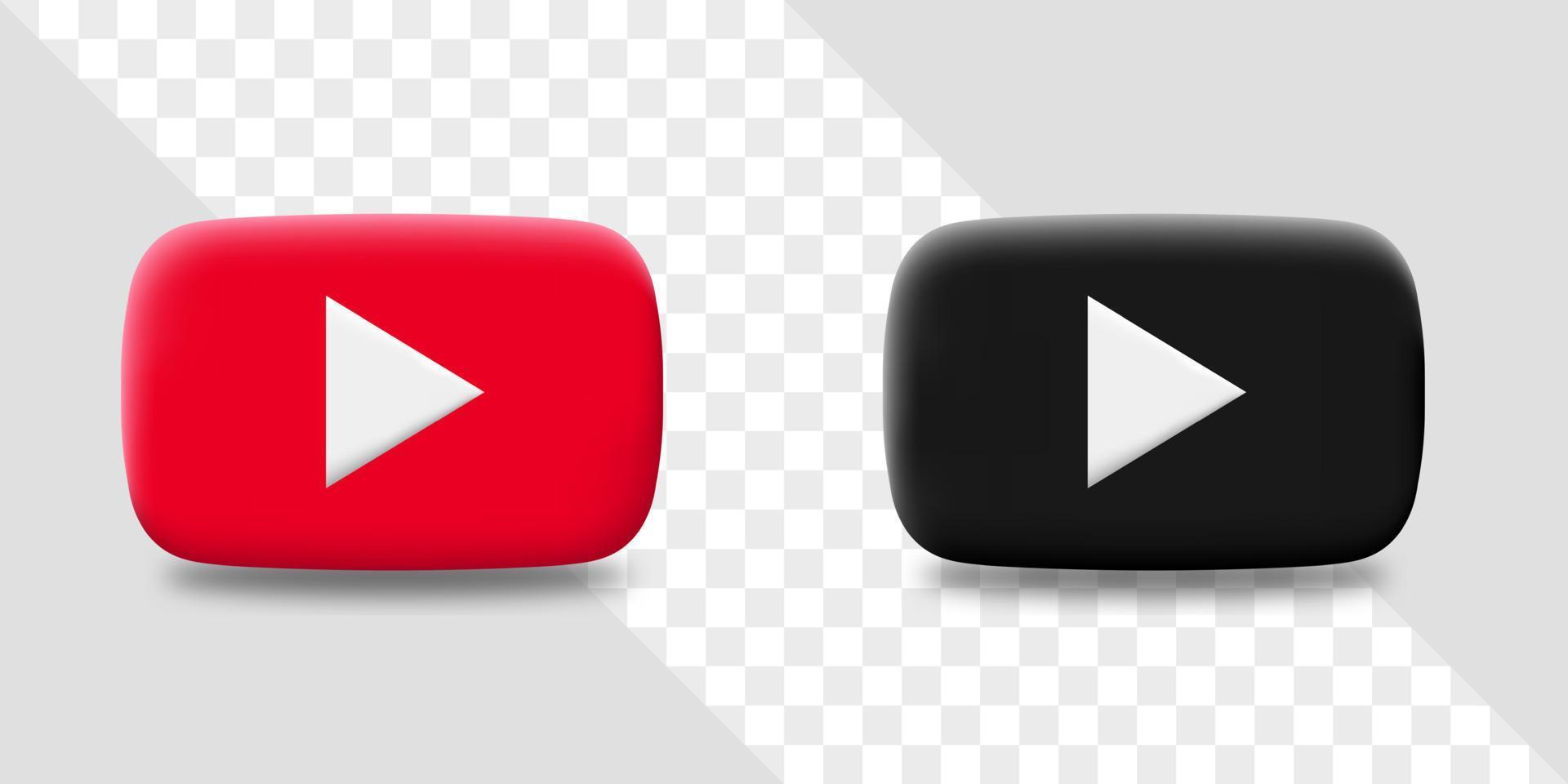 3d youtube logo in red and black colours. Set of youtube vector illustrations.