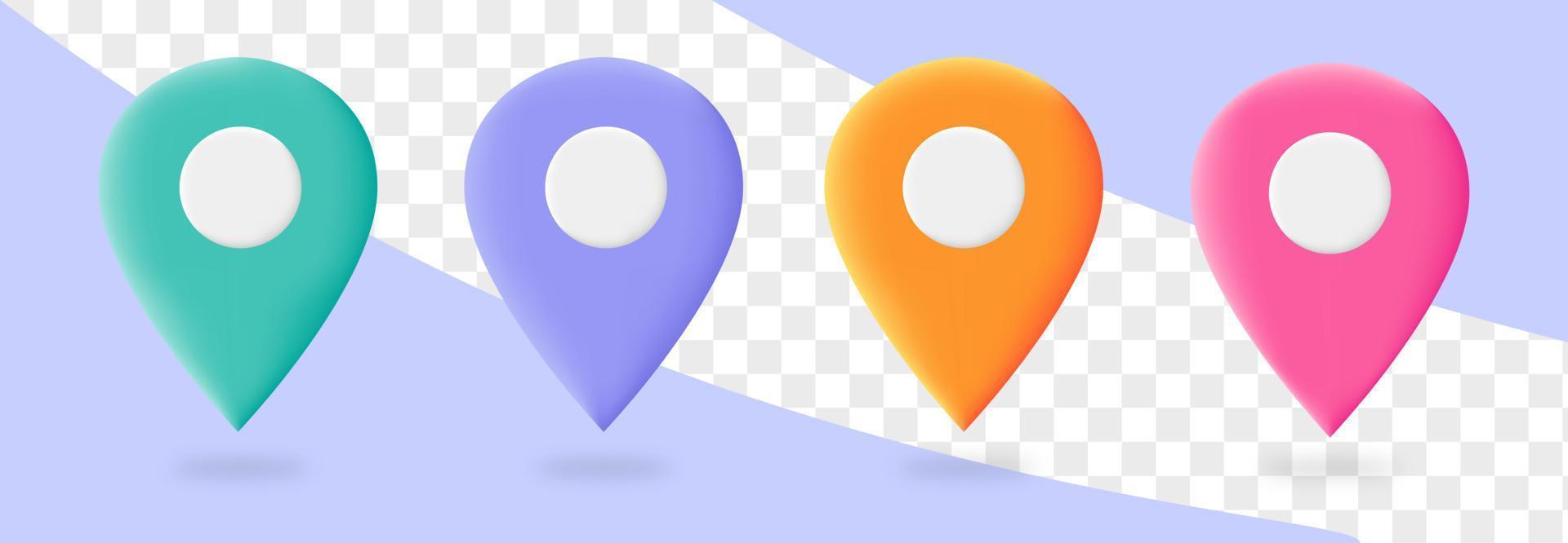 Set of modern 3d pin illustrations. Map location pointer. Navigation icon for web, banner, logo or badge. vector