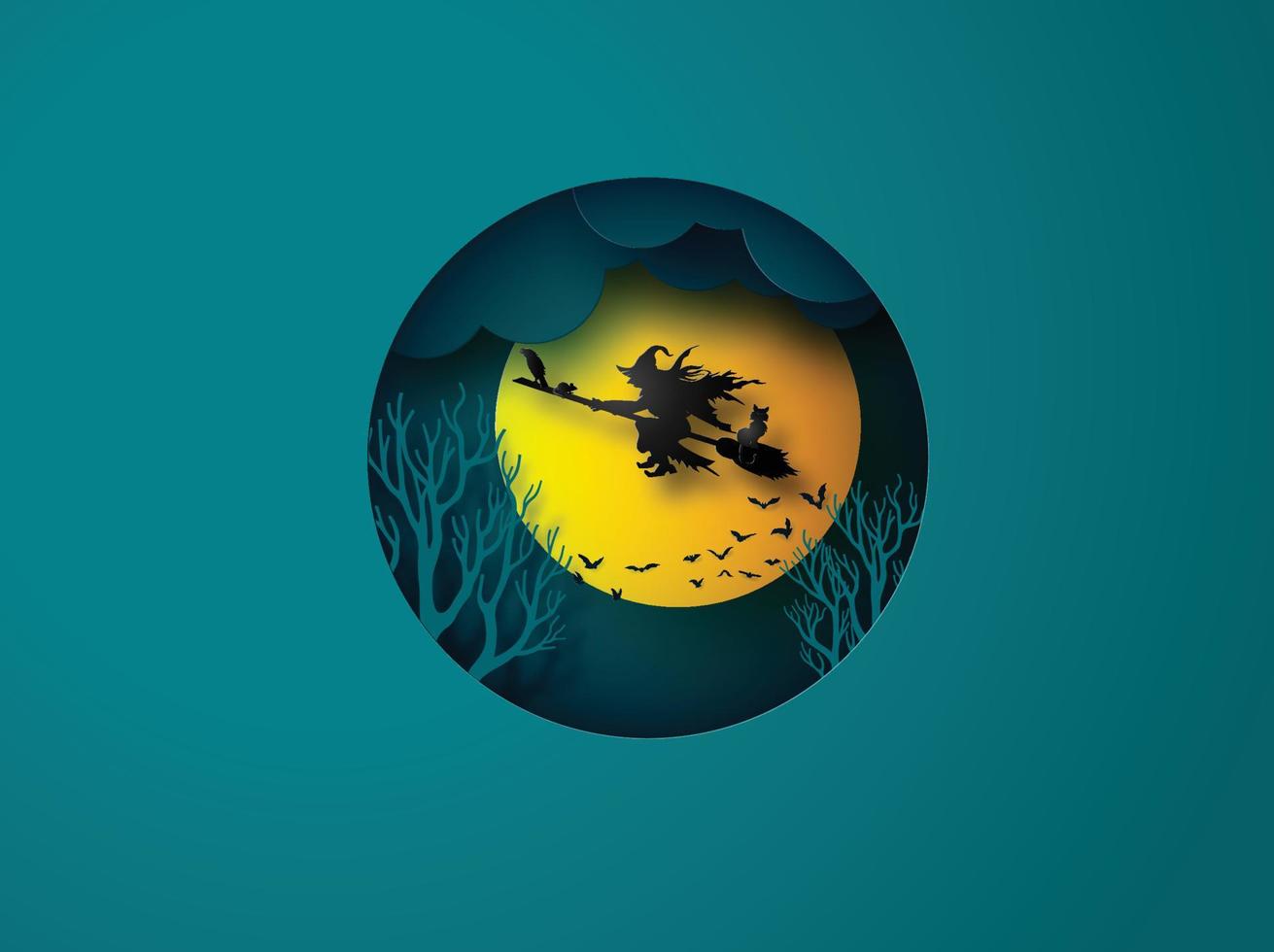 Paper art of happy halloween vector