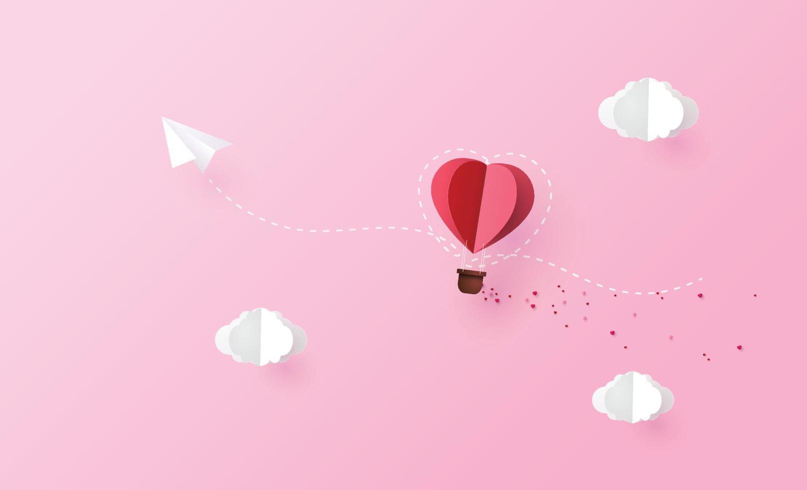 Origami made hot air balloon and cloud vector