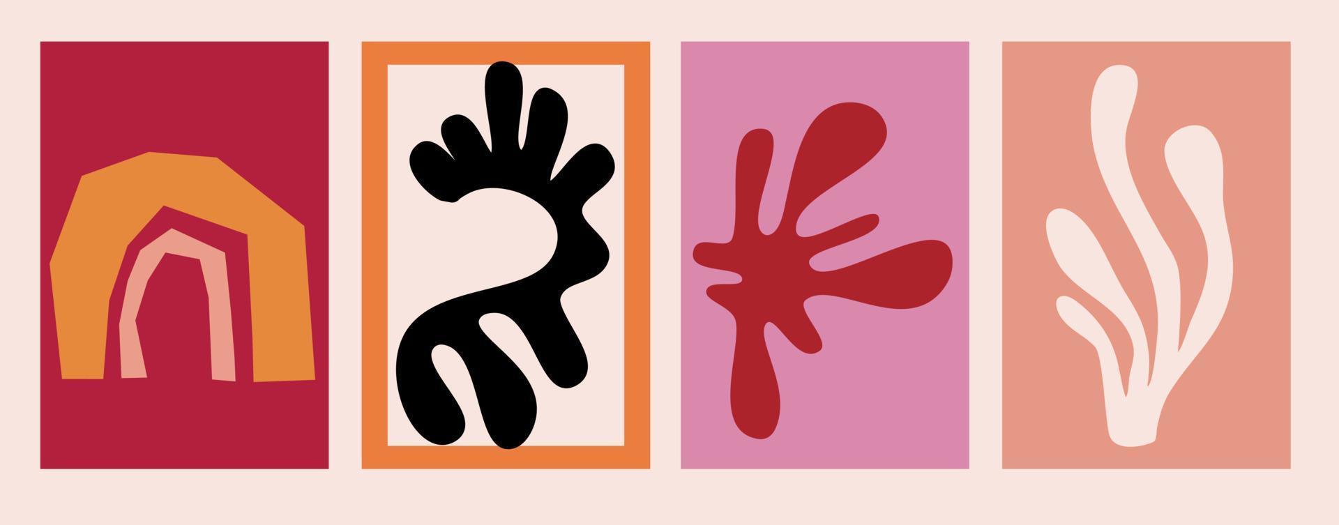 conjunto de impresión de portada de forma abstracta de matisse. forma recortada de algas y hojas botánicas, arco iris, forma abstracta. forma orgánica en estilo plano. estilo henri matisse vector