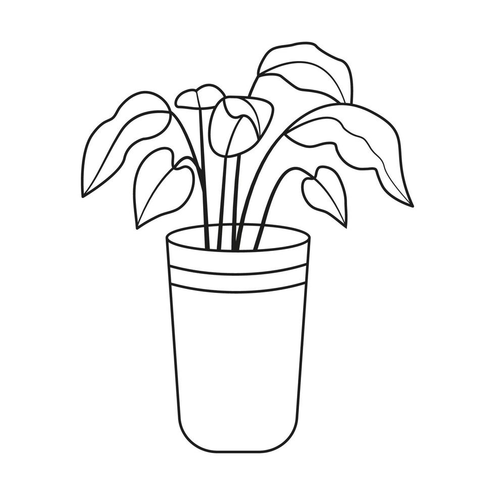 planta en maceta en estilo de dibujo lineal. planta de casa en maceta o jardinera. ilustración vectorial aislado sobre fondo blanco vector