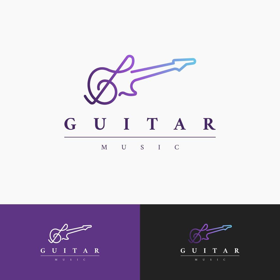 símbolo de logotipo de música de instrumento de guitarra acústica con diseño de vector de icono de tono de melodía de arte de línea minimalista