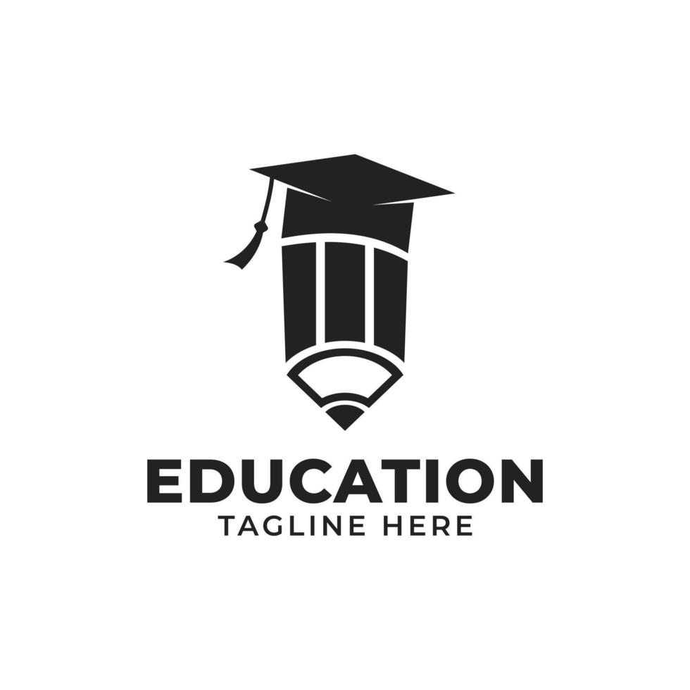 plantilla de diseño de logotipo de educación universitaria con ilustración de icono de sombrero de lápiz vector