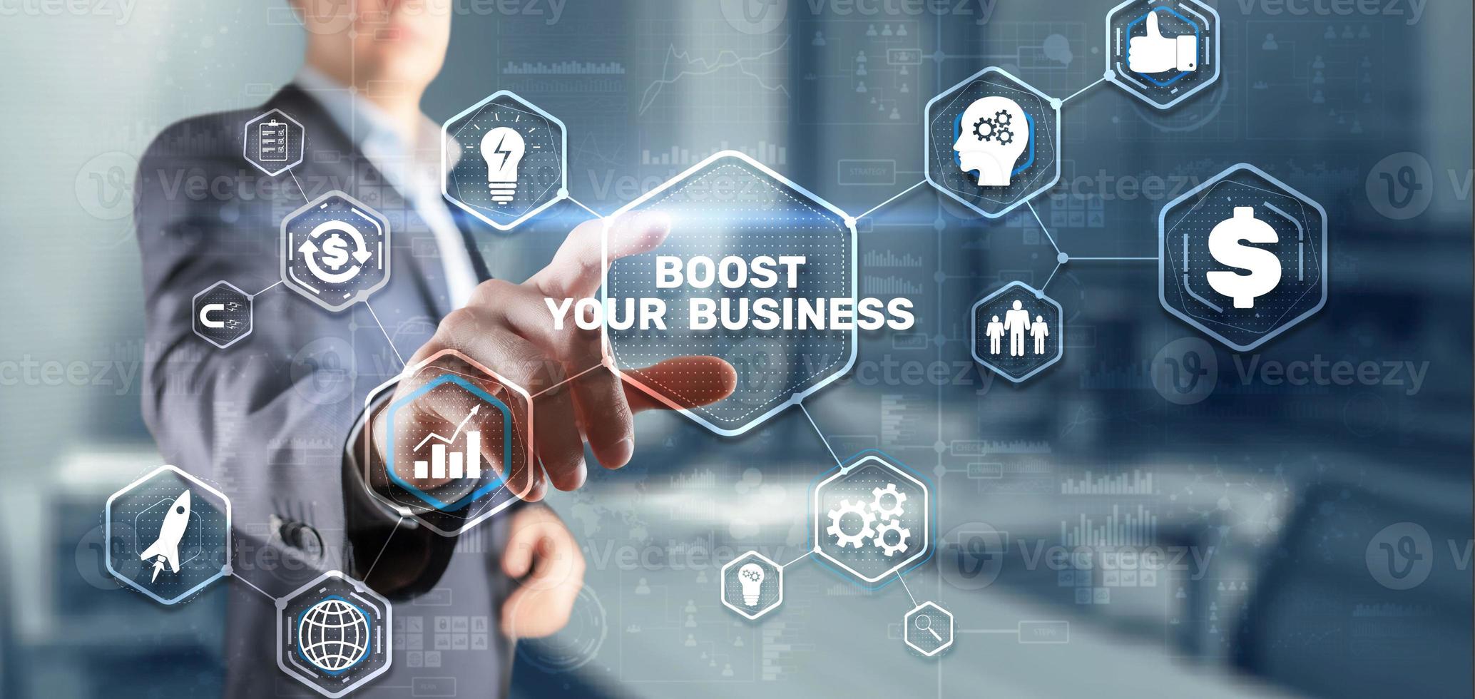 Boost your business on Virtual screen. Business Technology Internet and network concept photo