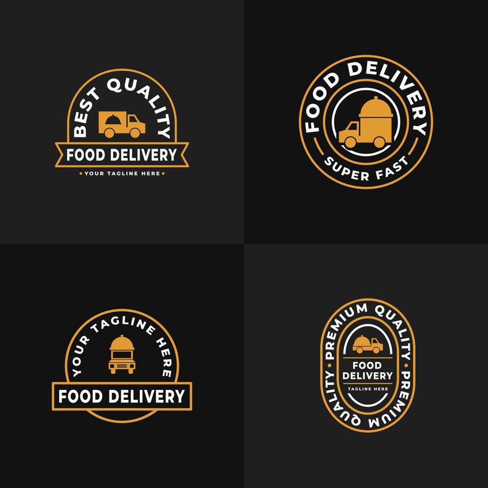 colección de diseño de plantilla de logotipo de entrega, conjunto de símbolo de logotipo de entrega de alimentos, etiqueta de placa de catering, emblema de símbolo de icono de envío, adecuado para restaurante, cafetería, tienda, tienda, etc. vector