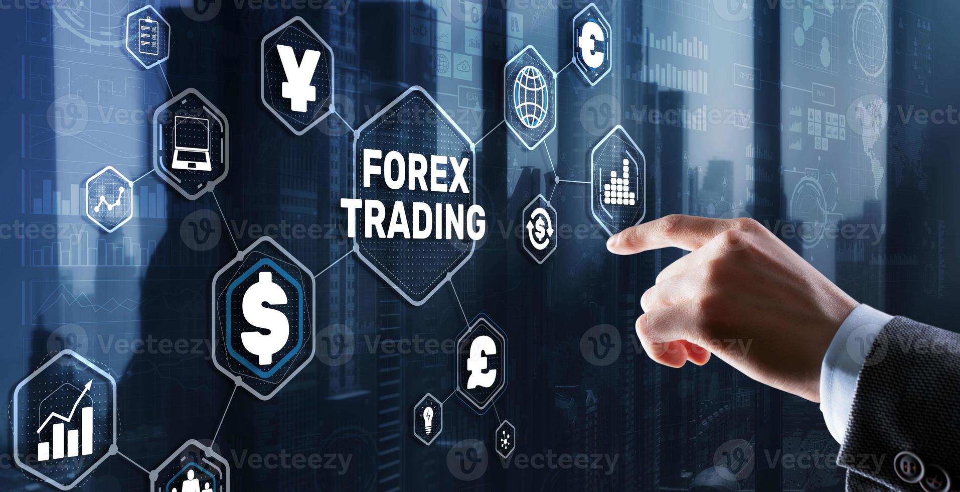 inscripción en forex trading en pantalla virtual. concepto de mercado de valores empresarial foto