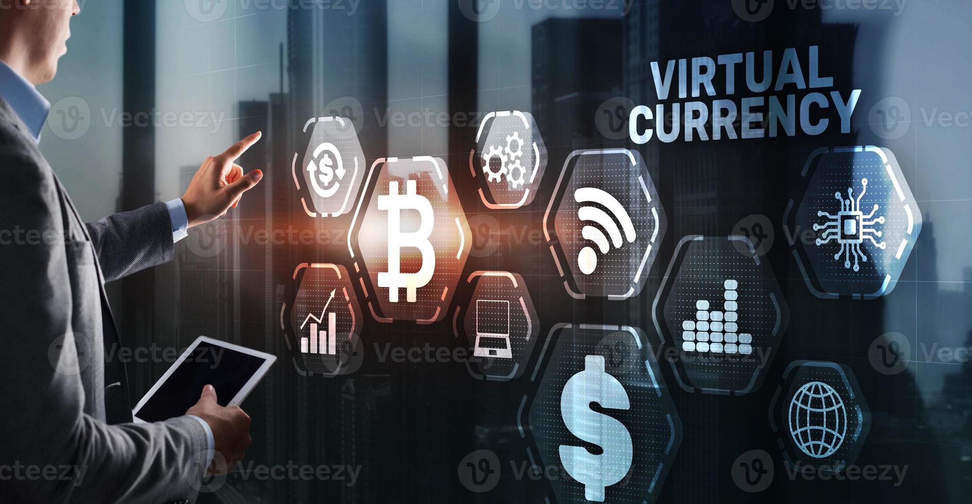 concepto de inversión de cambio de moneda virtual. fondo de tecnología financiera foto