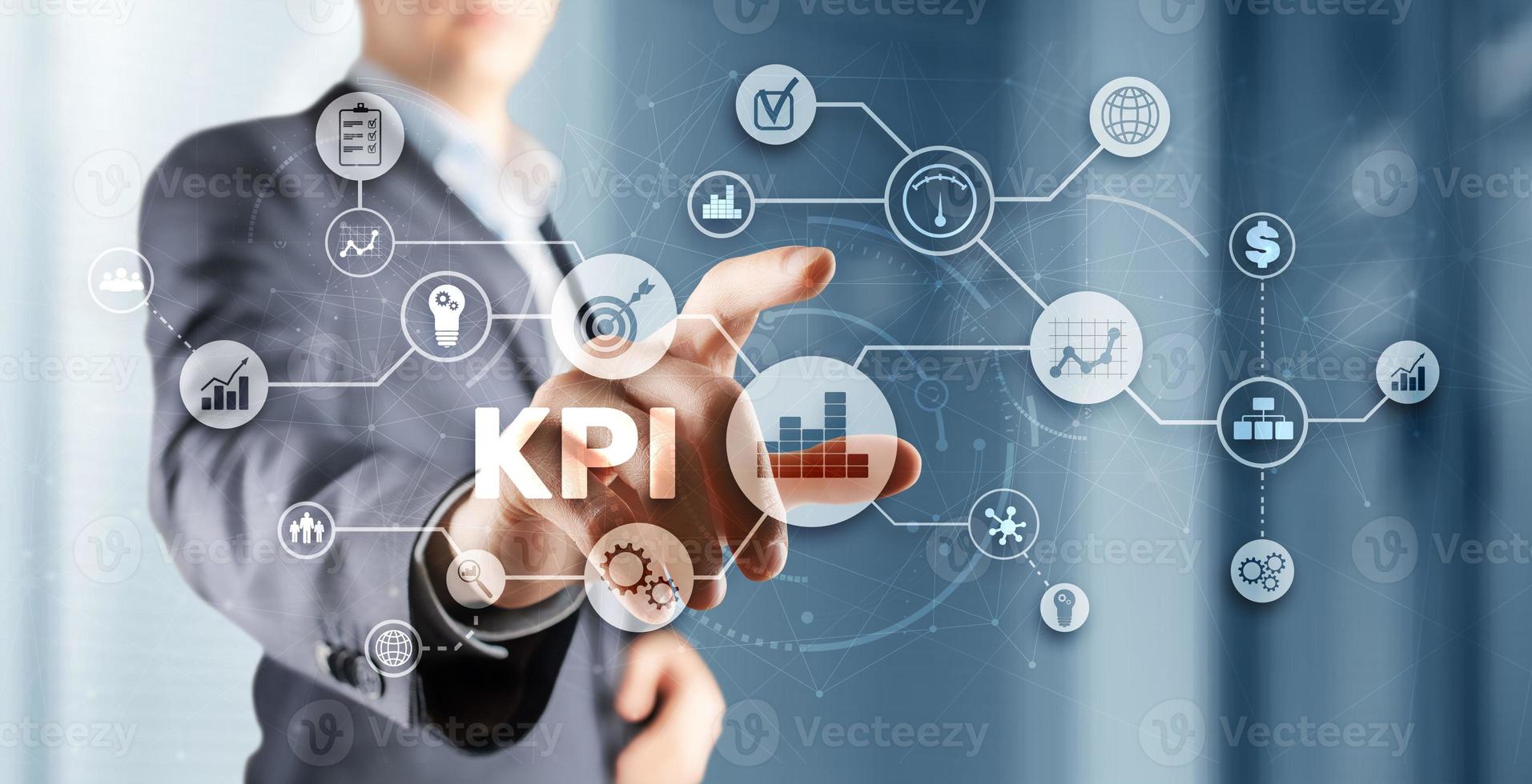 KPI Key Performance Indicator Business Internet Technology Concept on Futuristic city background photo