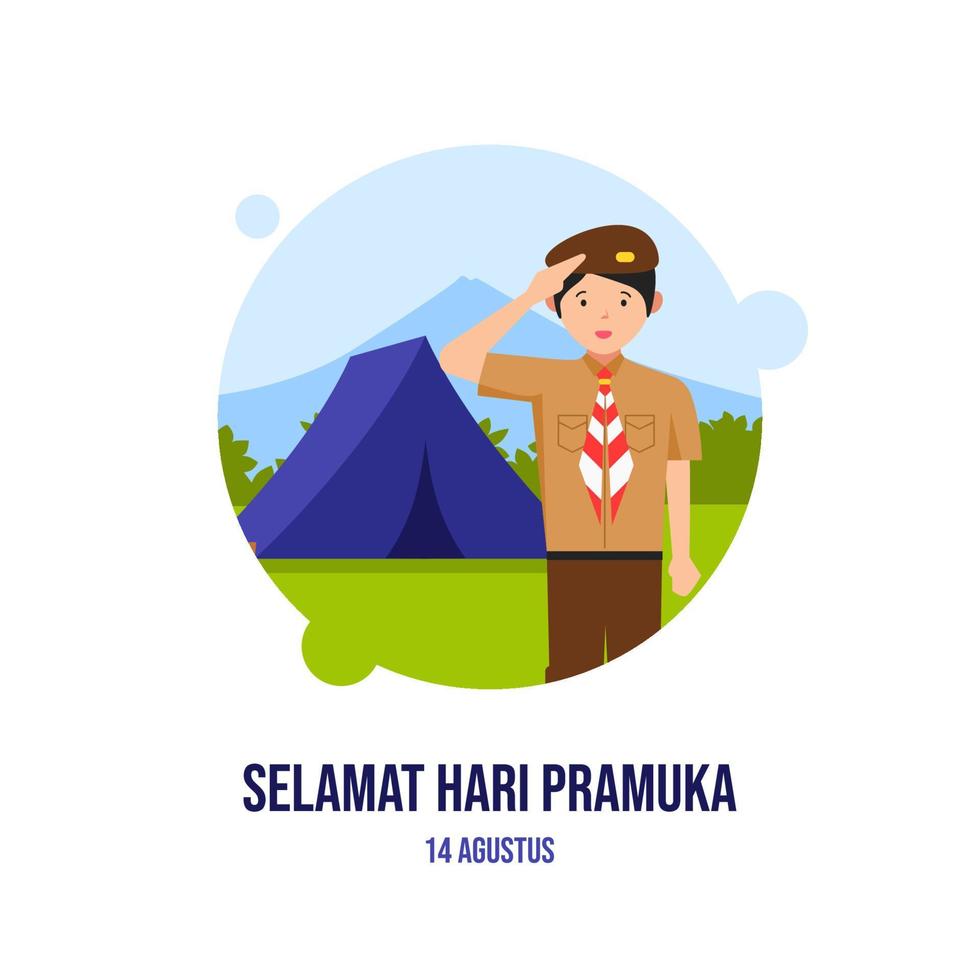 Illustration of Happy pramuka day or scout day at 14 august in indonesia. boy and girl celebrate pramuka day. can be used for greeting card, banner, poster, web. vector