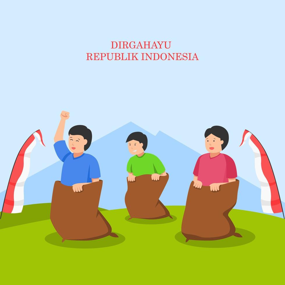 juegos tradicionales de indonesia durante el día de la independencia, carrera de sacos. celebracion vector