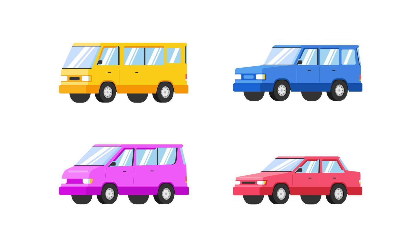 colección de coches. ilustración vectorial en estilo plano. concepto de transporte aislado sobre fondo blanco. conjunto de diferentes modelos de coches vector