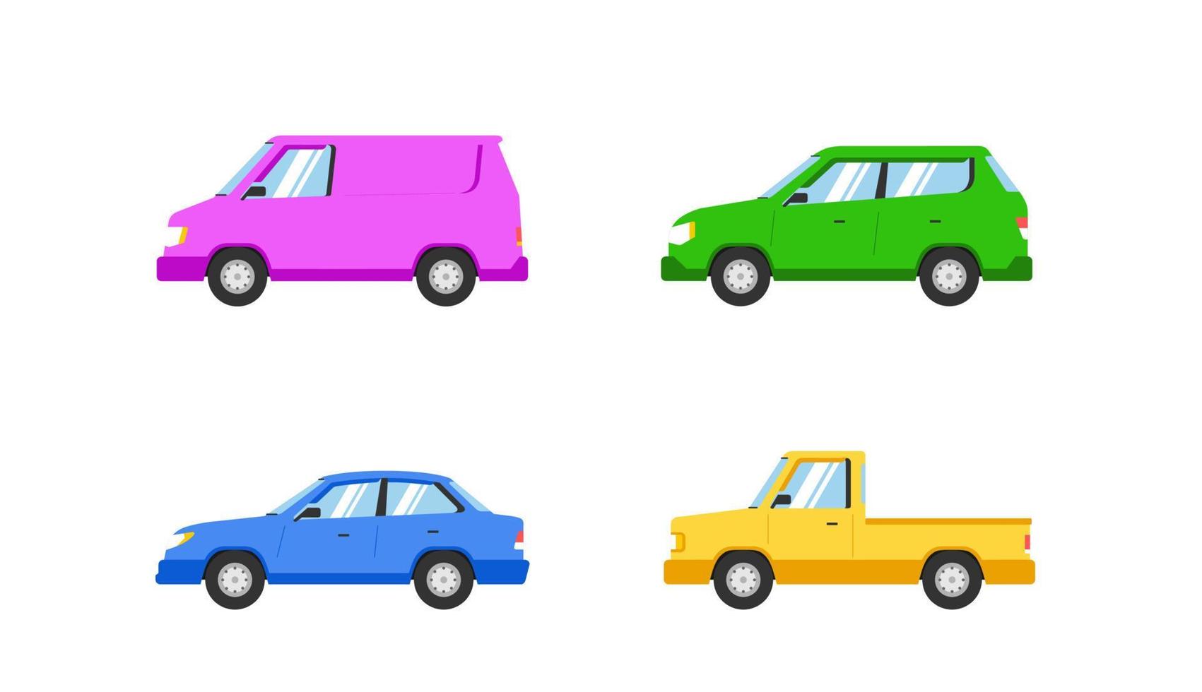 colección de coches. ilustración vectorial en estilo plano. concepto de transporte aislado sobre fondo blanco. conjunto de diferentes modelos de coches vector