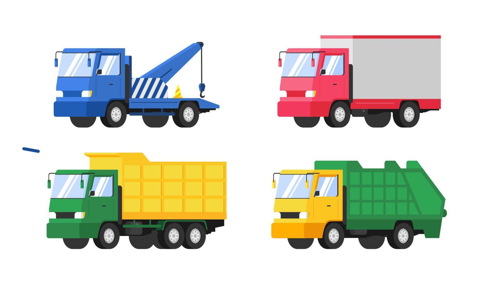 Set of heavy duty trucks. Vector flat style illustration