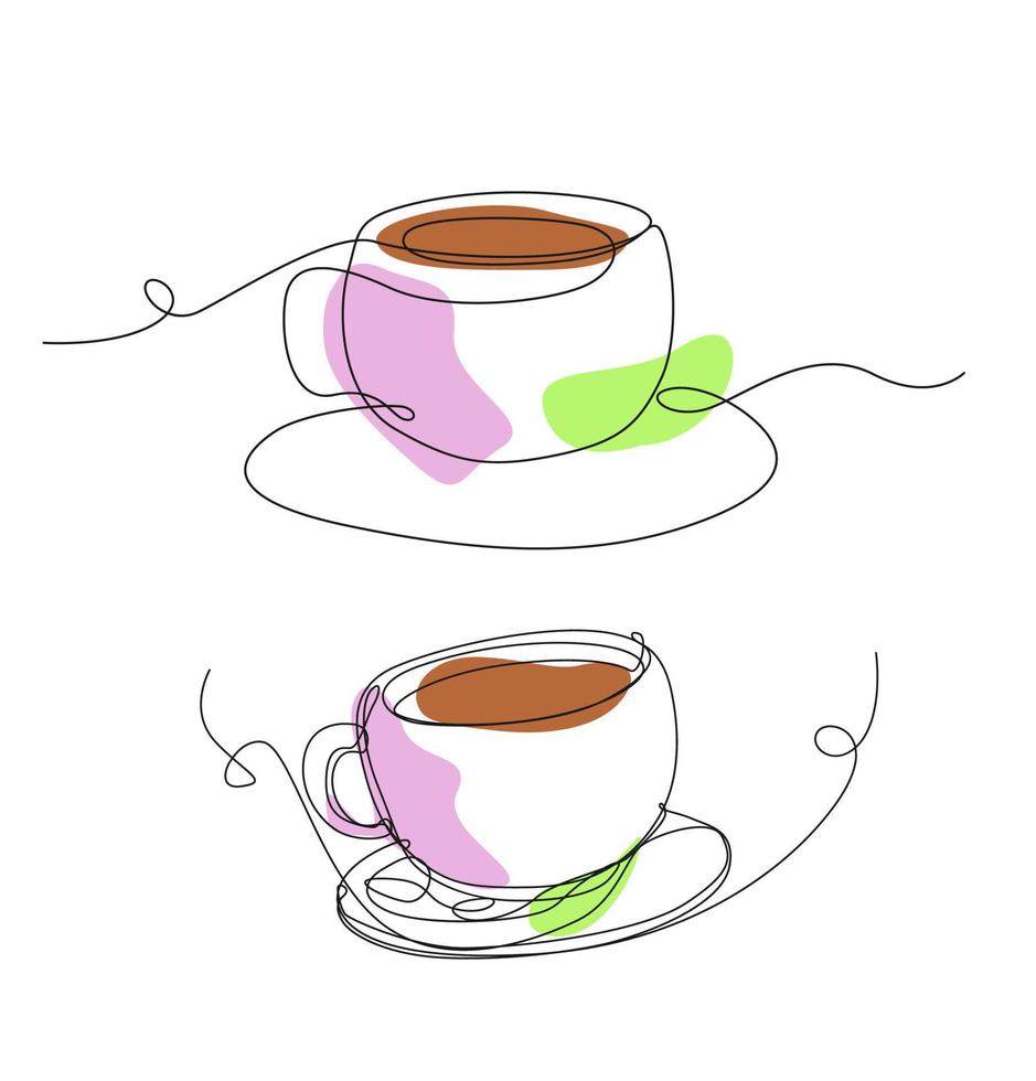 Continuous Single Line Cup of hot drink with Steam Isolated on White background. Vector Hand drawing for poster and greeting cards.