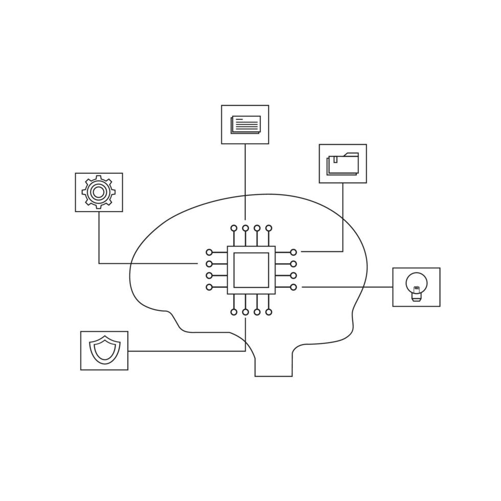 cerebro con circuito digital y programador. conceptos de aprendizaje automático, inteligencia artificial, cerebro digital y proceso de pensamiento artificial vector