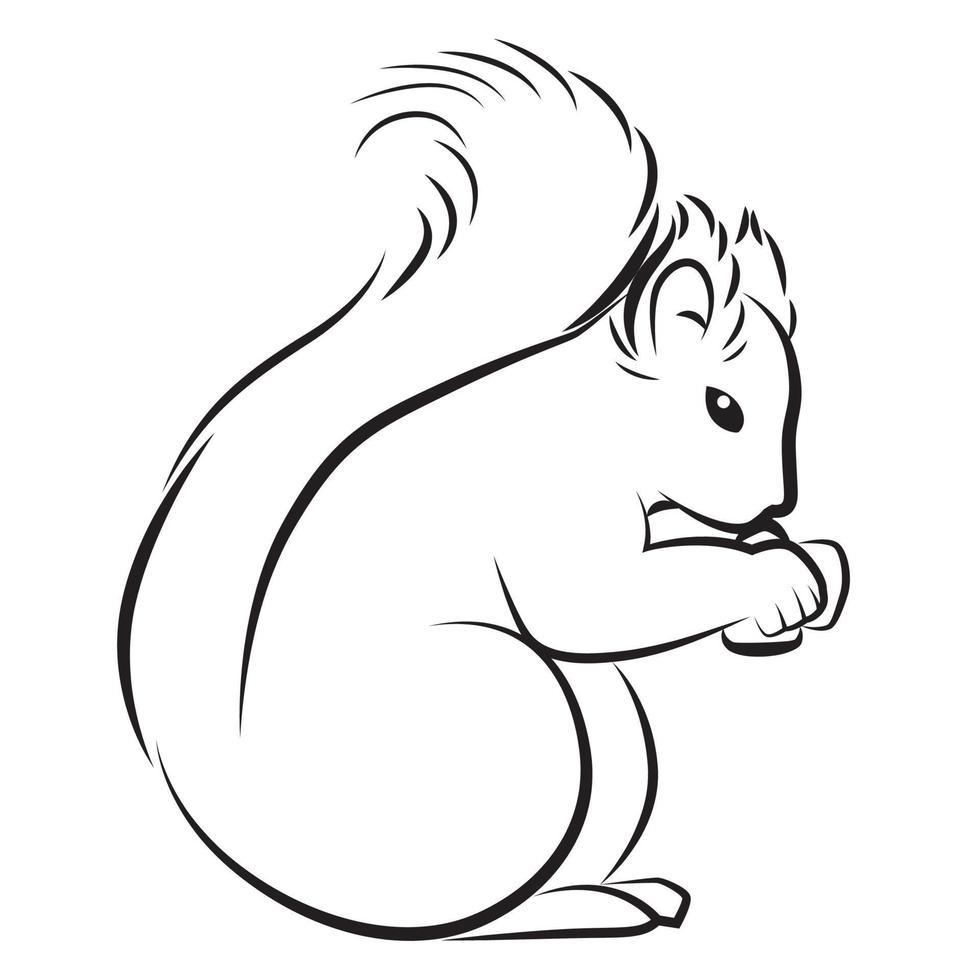 Cute squirrel with fluffy tail eating nut clipart. Vector illustration