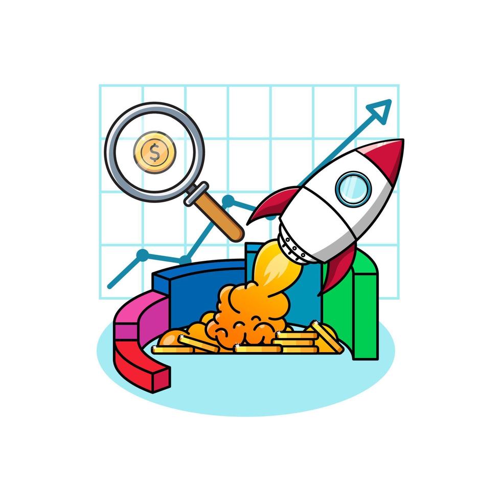 Financial growth chart with rocket illustration vector