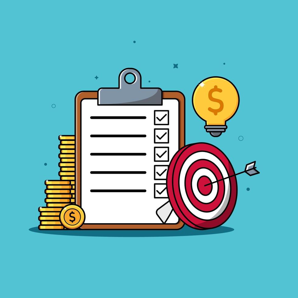 Business targeting, successful strategy, checklist and target illustration vector