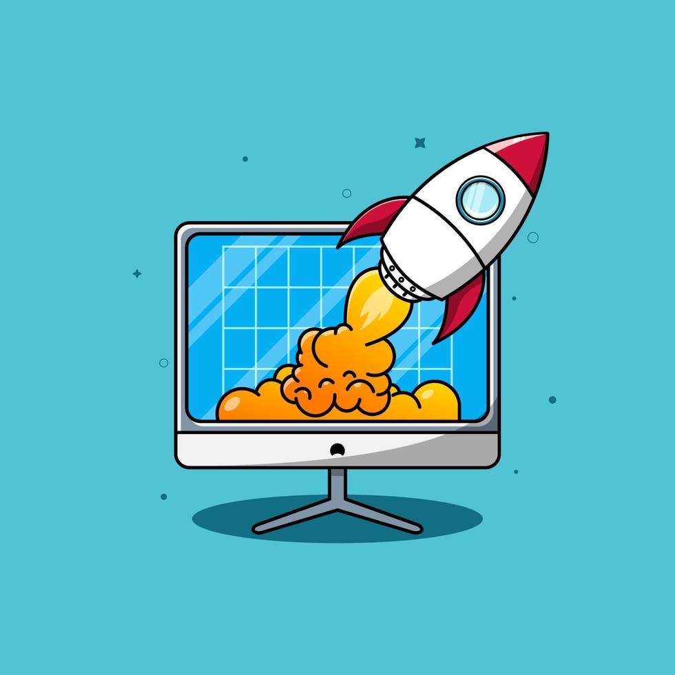 Rocket flying out of the monitor screen illustration vector